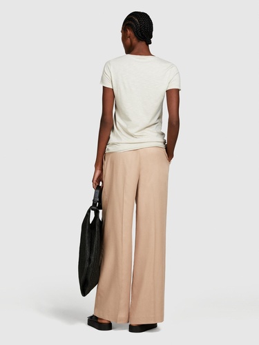  Kadın Bej Pamuk Modal Karışımlı Bisiklet Yaka T-Shirt