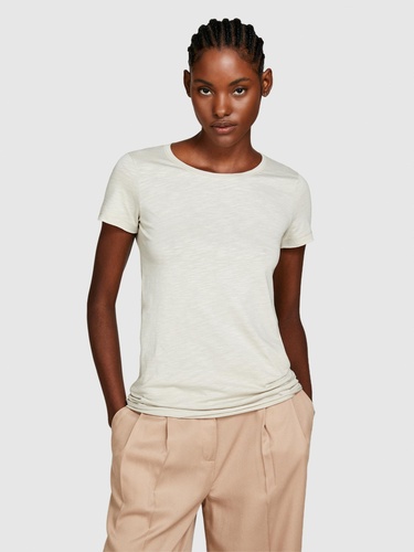  Kadın Bej Pamuk Modal Karışımlı Bisiklet Yaka T-Shirt