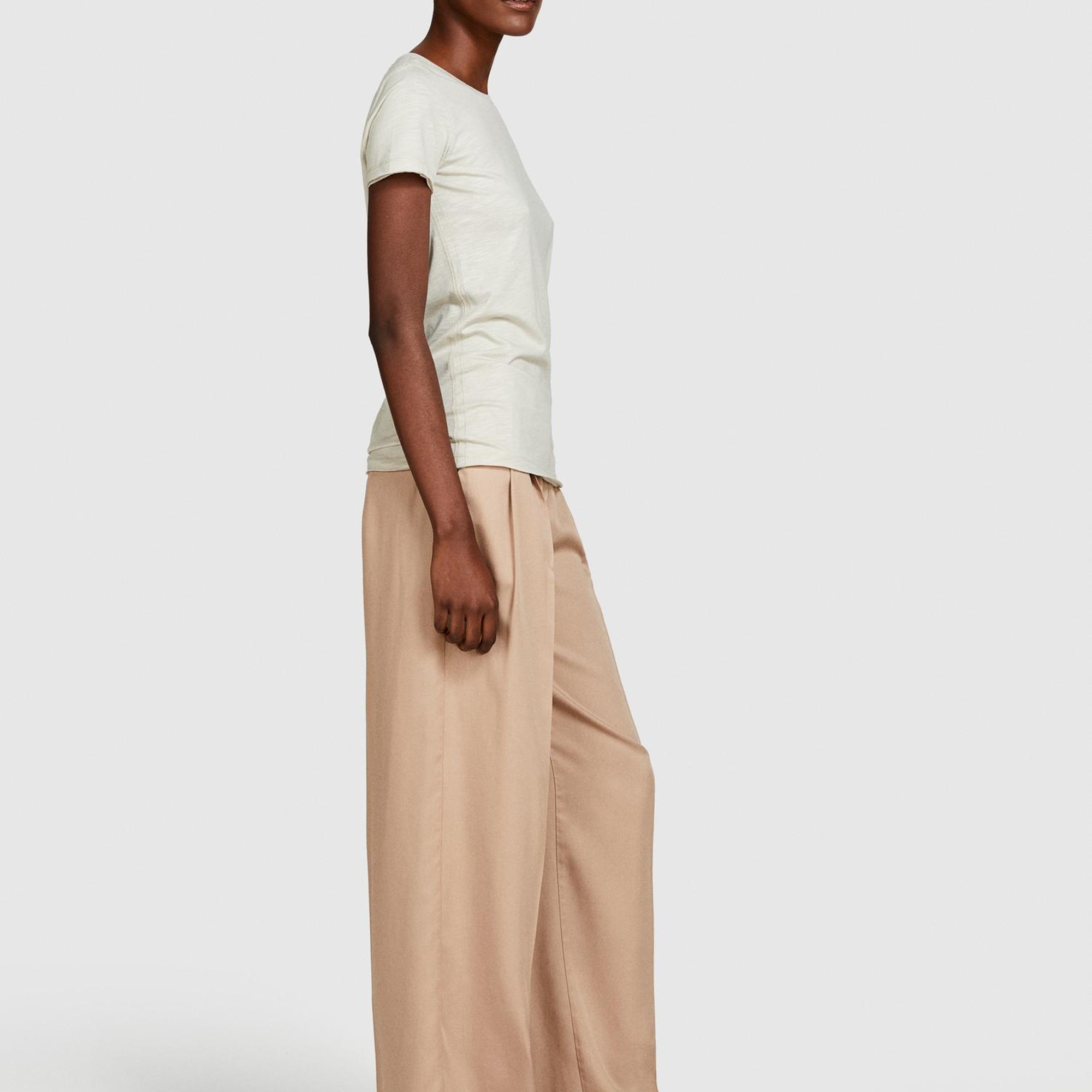 Kadın Bej Pamuk Modal Karışımlı Bisiklet Yaka T-Shirt