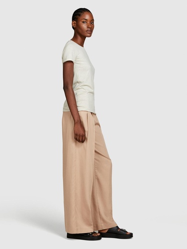  Kadın Bej Pamuk Modal Karışımlı Bisiklet Yaka T-Shirt