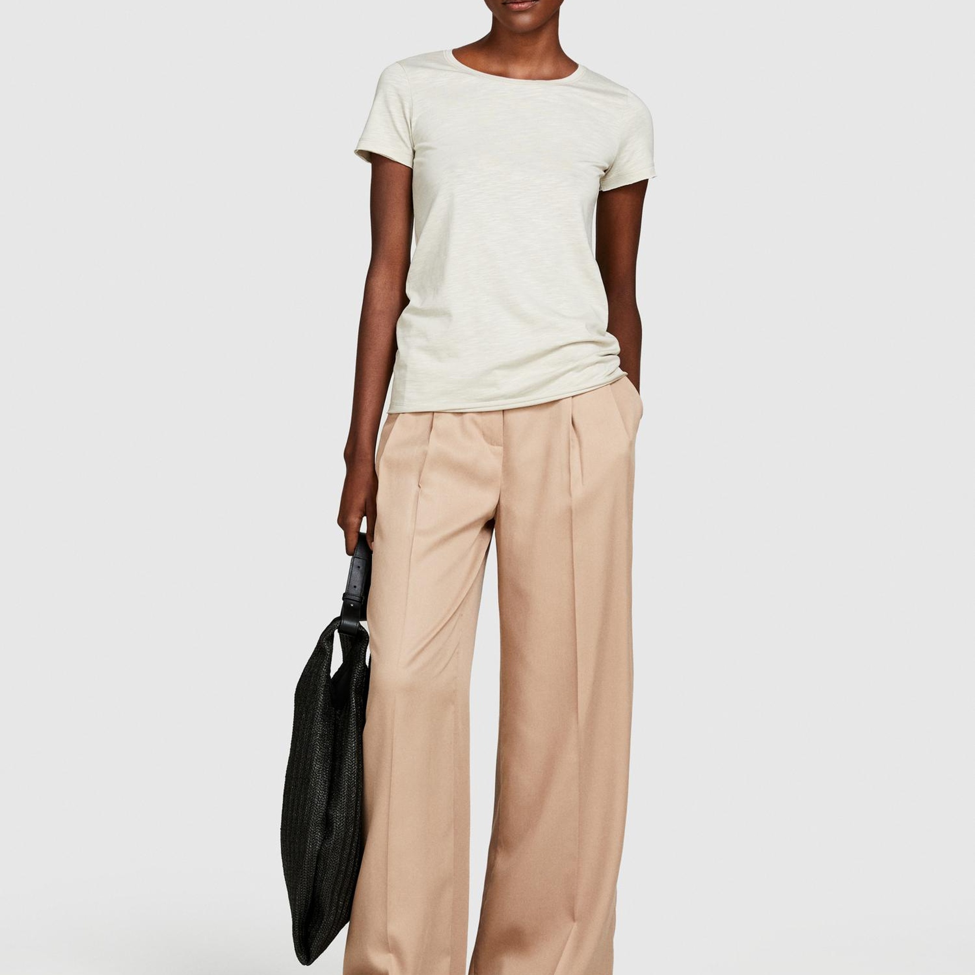 Kadın Bej Pamuk Modal Karışımlı Bisiklet Yaka T-Shirt