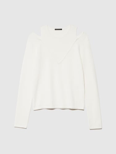  Kadın Krem Viskoz Karışımlı Önü Pencere Detaylı Dar Kesim Kazak