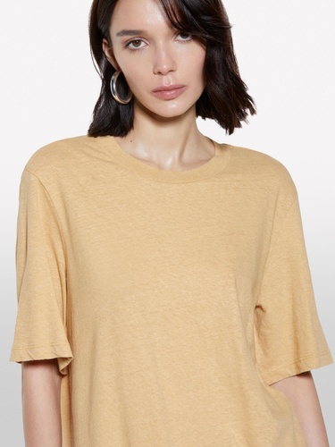  Kadın Kese Kağıdı Keten Karışımlı Bisiklet Yaka T-Shirt