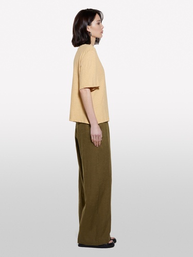  Kadın Kese Kağıdı Keten Karışımlı Bisiklet Yaka T-Shirt