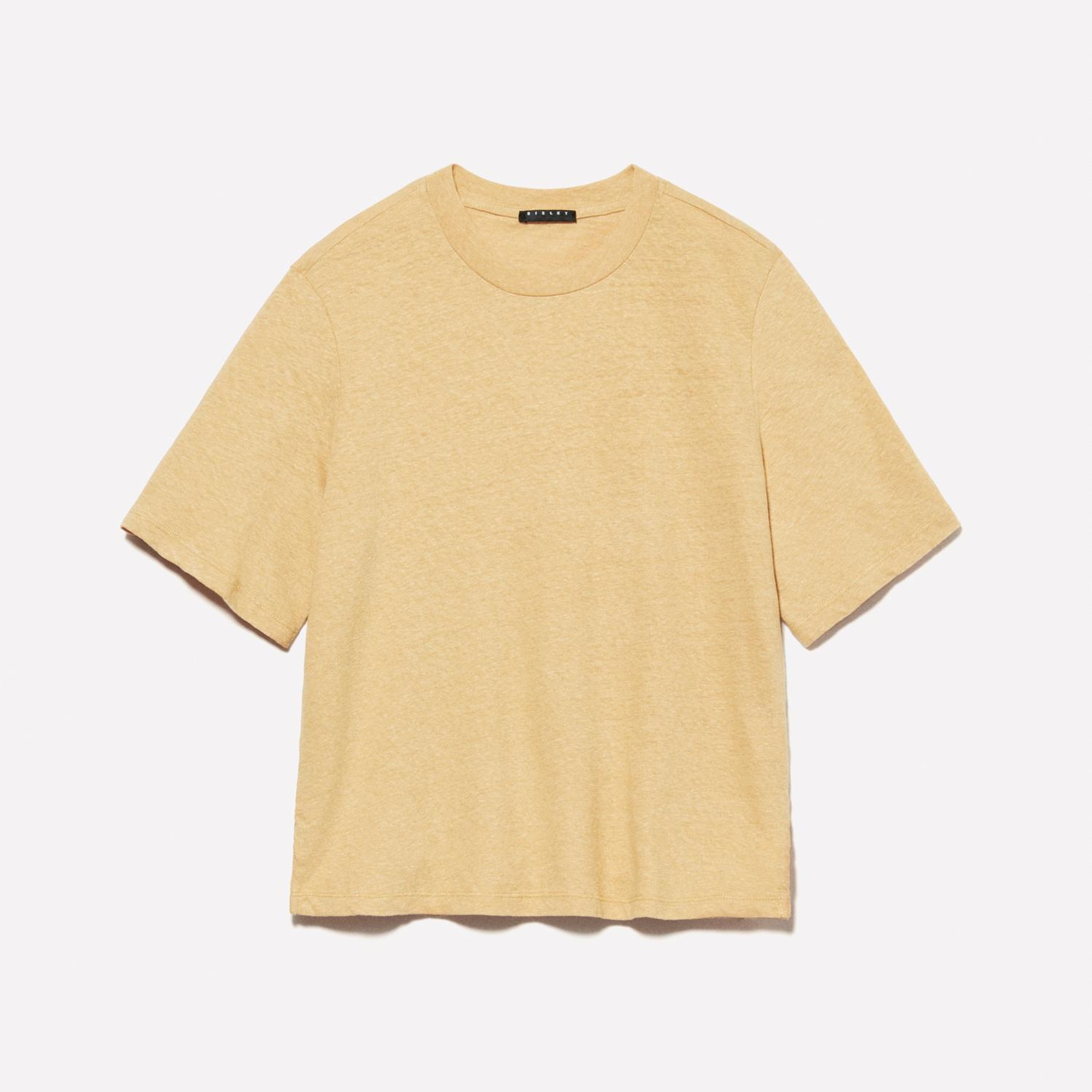 Kadın Kese Kağıdı Keten Karışımlı Bisiklet Yaka T-Shirt