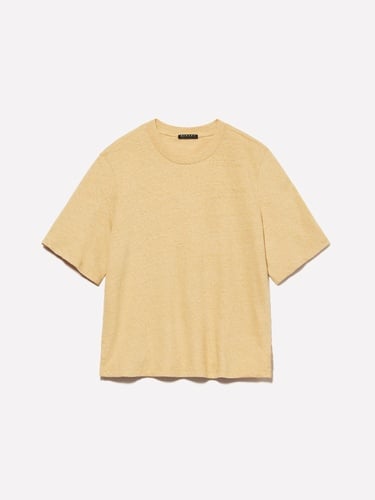  Kadın Kese Kağıdı Keten Karışımlı Bisiklet Yaka T-Shirt