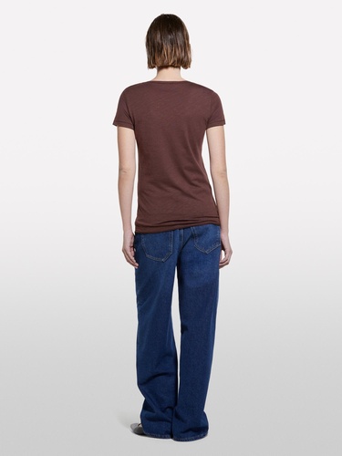  Kadın Koyu kahverengi Pamuk Modal Karışımlı Normal Kalıp Bisiklet Yaka T-Shirt