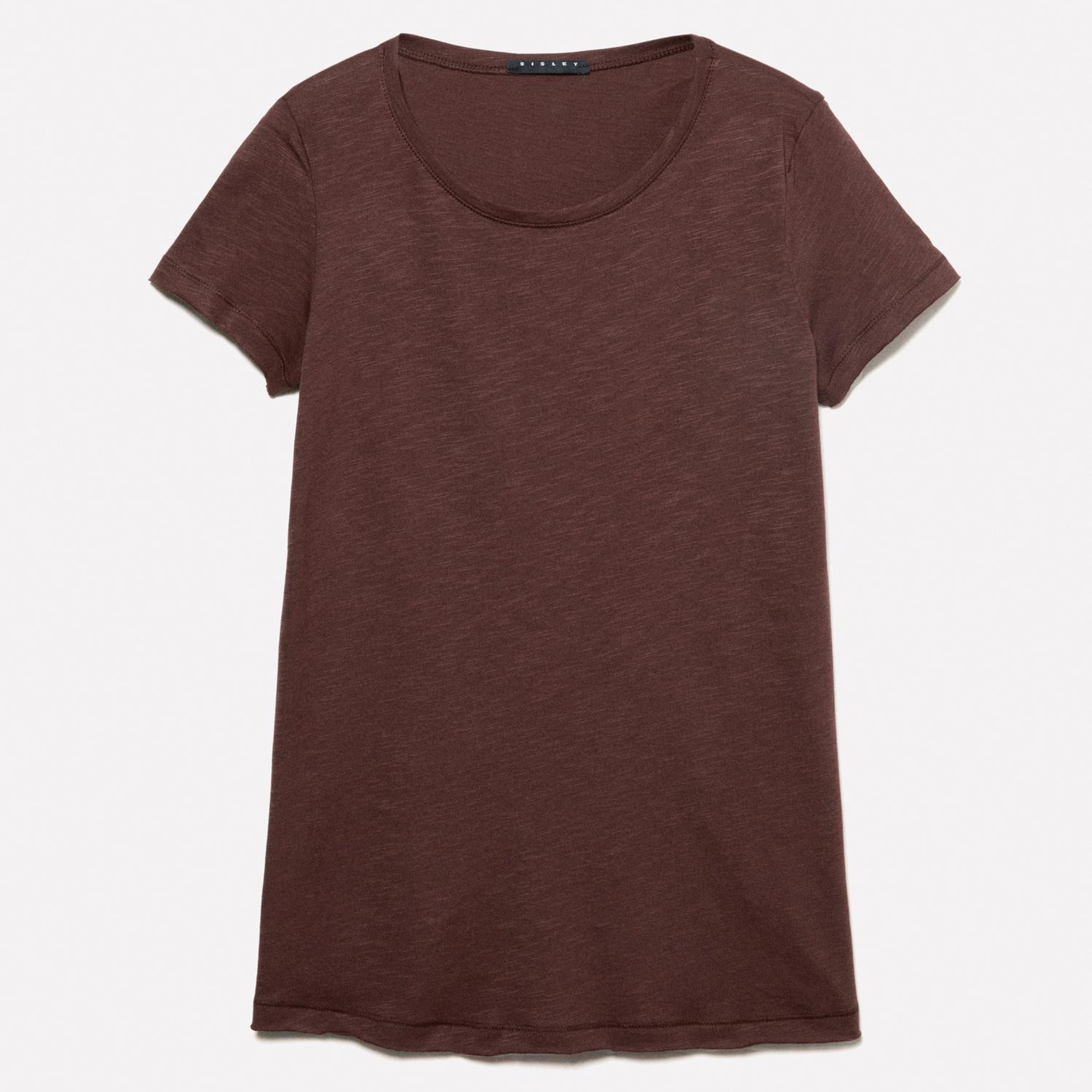 Kadın Koyu kahverengi Pamuk Modal Karışımlı Normal Kalıp Bisiklet Yaka T-Shirt