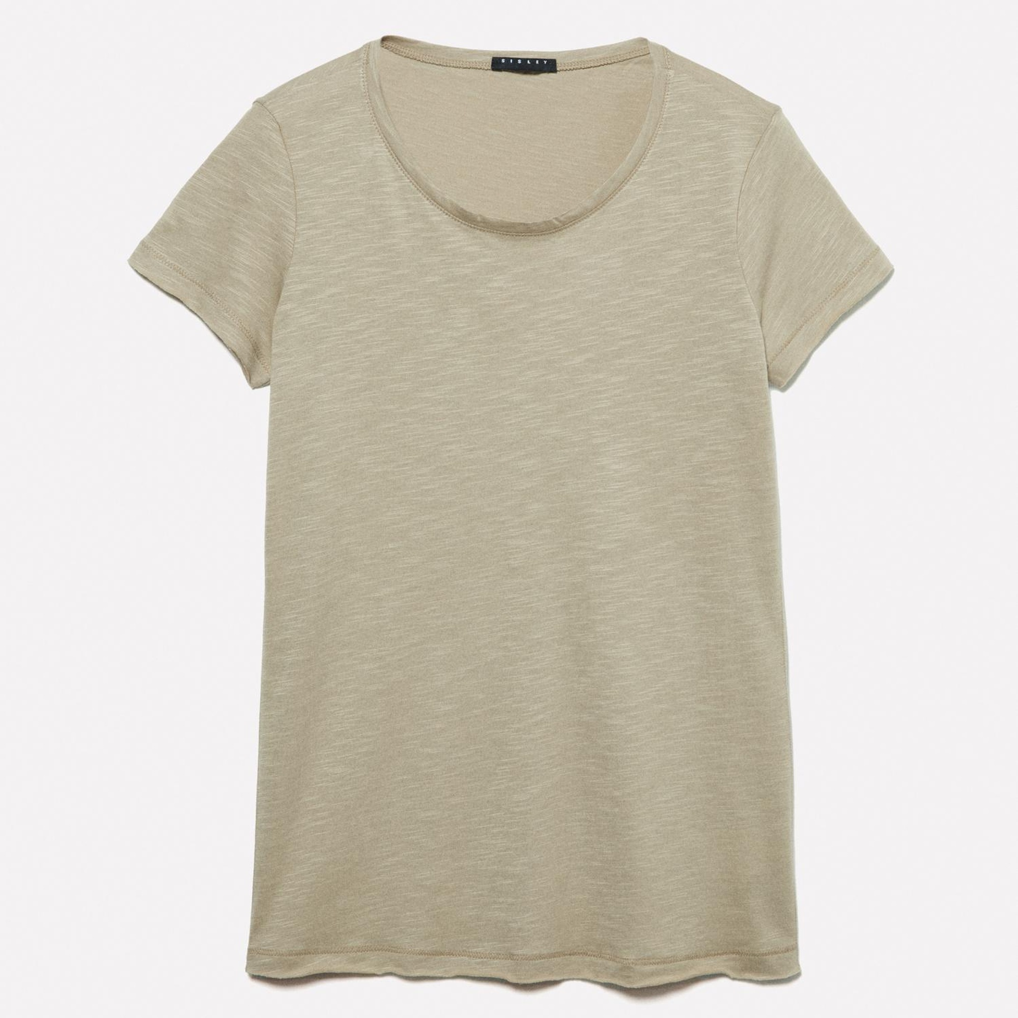 Kadın Kum Rengi Pamuk Modal Karışımlı Normal Kalıp Bisiklet Yaka T-Shirt