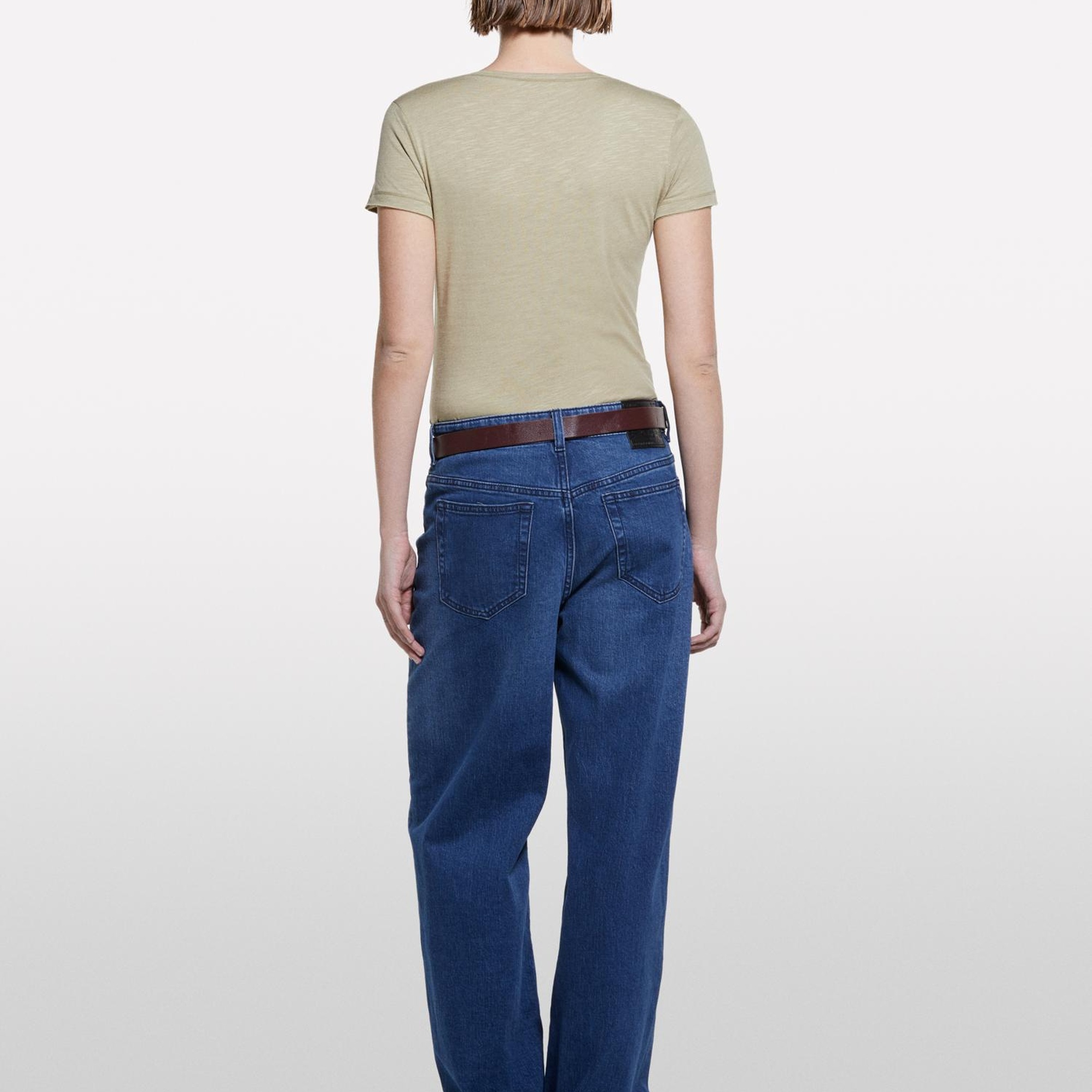 Kadın Kum Rengi Pamuk Modal Karışımlı Normal Kalıp Bisiklet Yaka T-Shirt