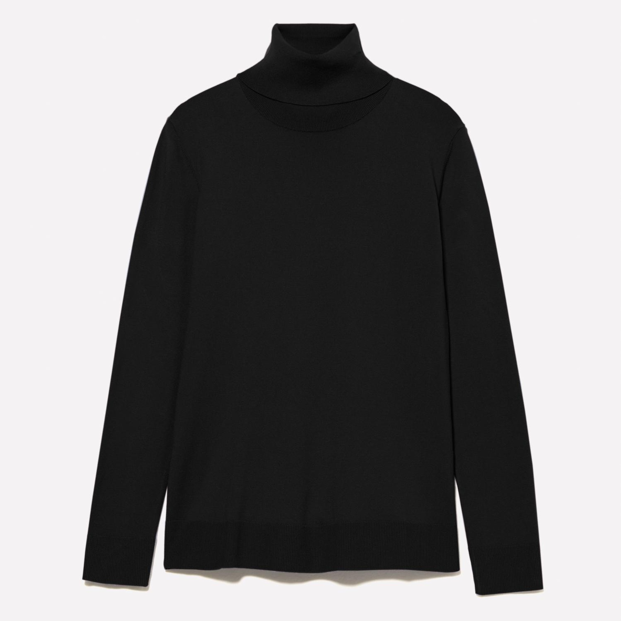 Kadın Siyah Viskoz Karışımlı Balıkçı Yaka Düz Kazak