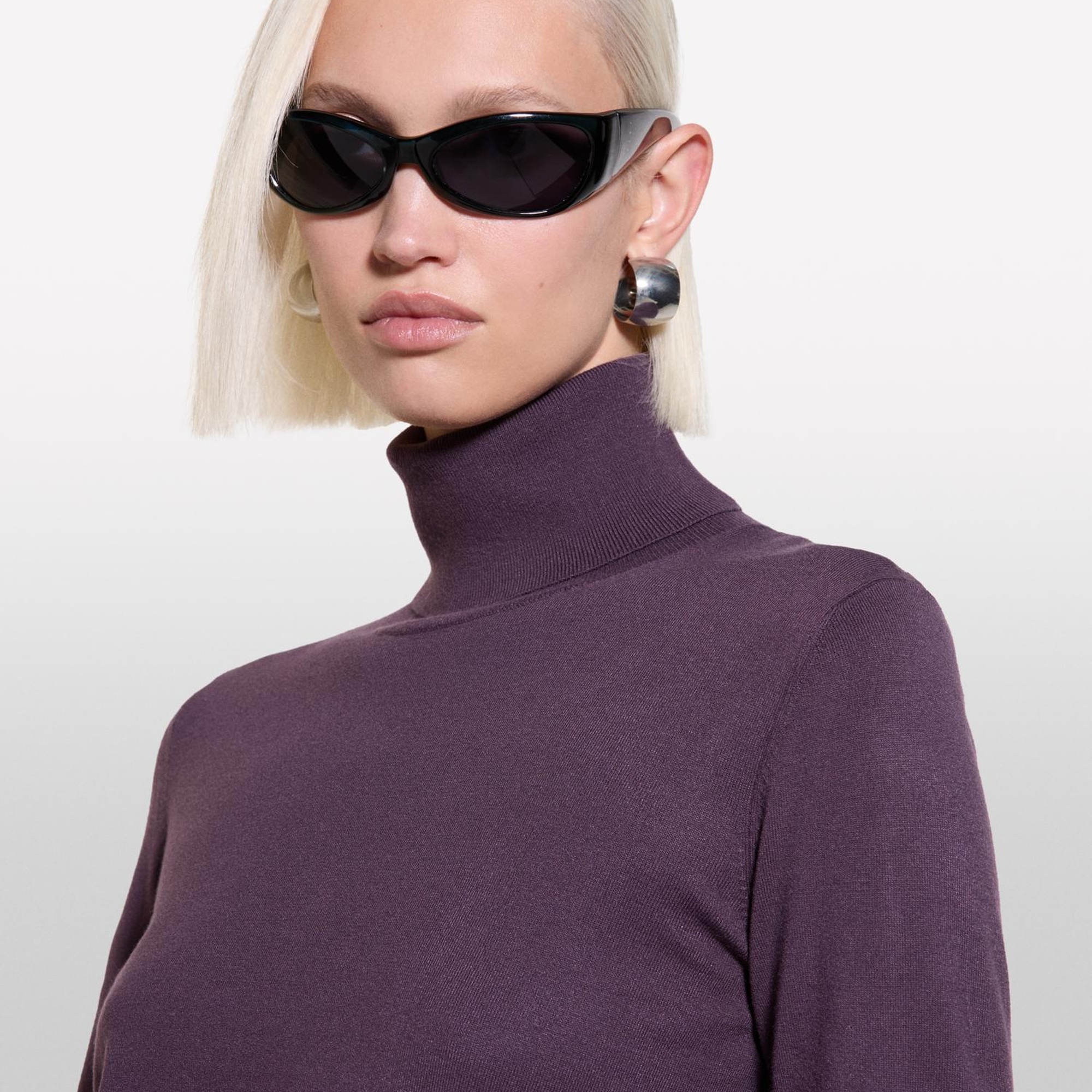 Kadın Mor Viskoz Karışımlı Balıkçı Yaka Düz Kazak