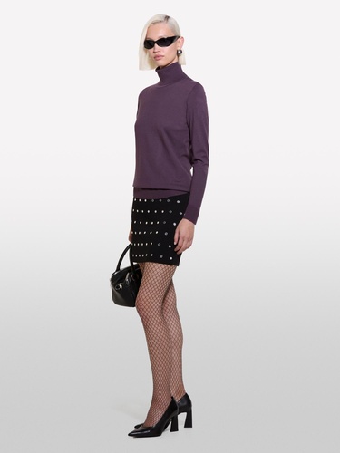  Kadın Mor Viskoz Karışımlı Balıkçı Yaka Düz Kazak