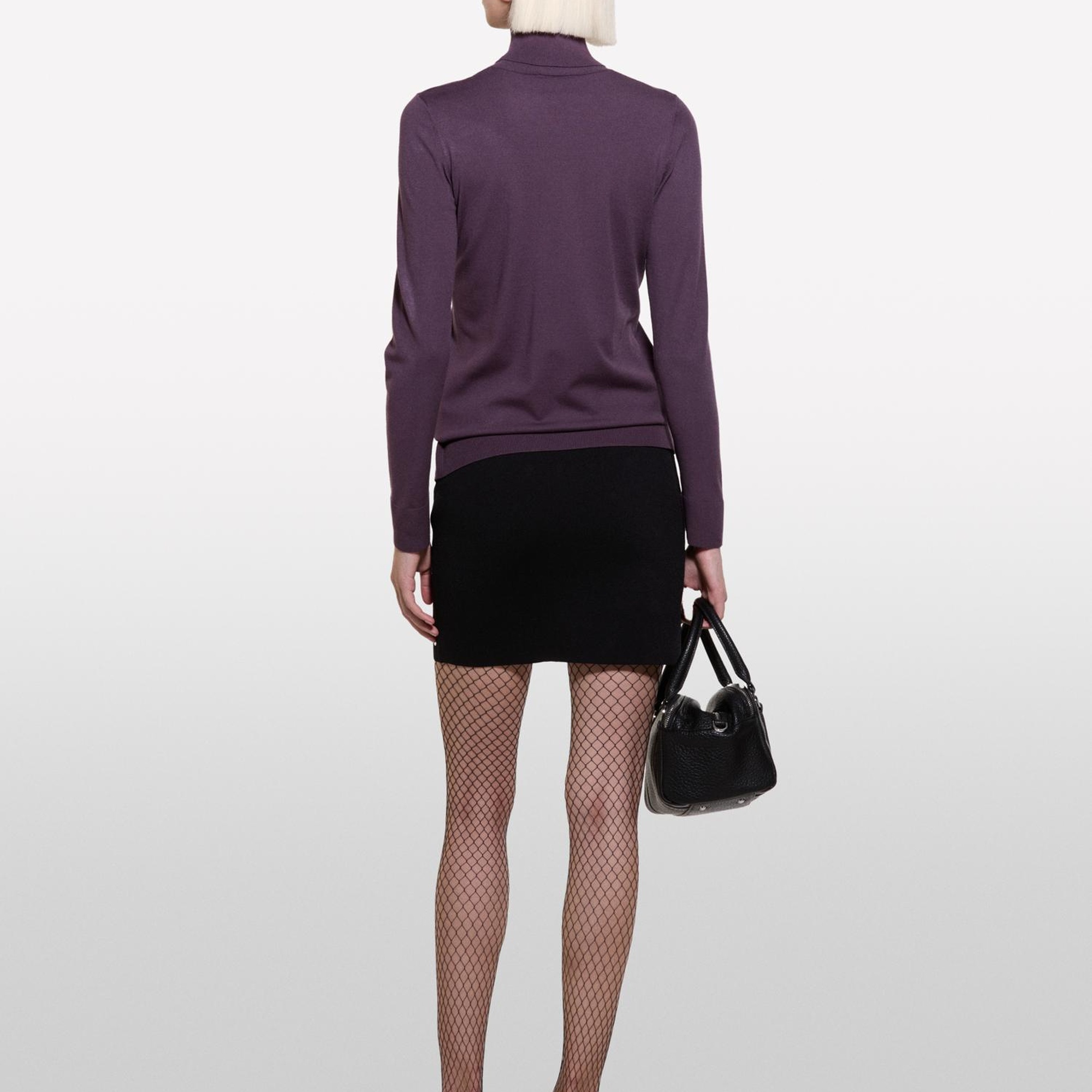 Kadın Mor Viskoz Karışımlı Balıkçı Yaka Düz Kazak