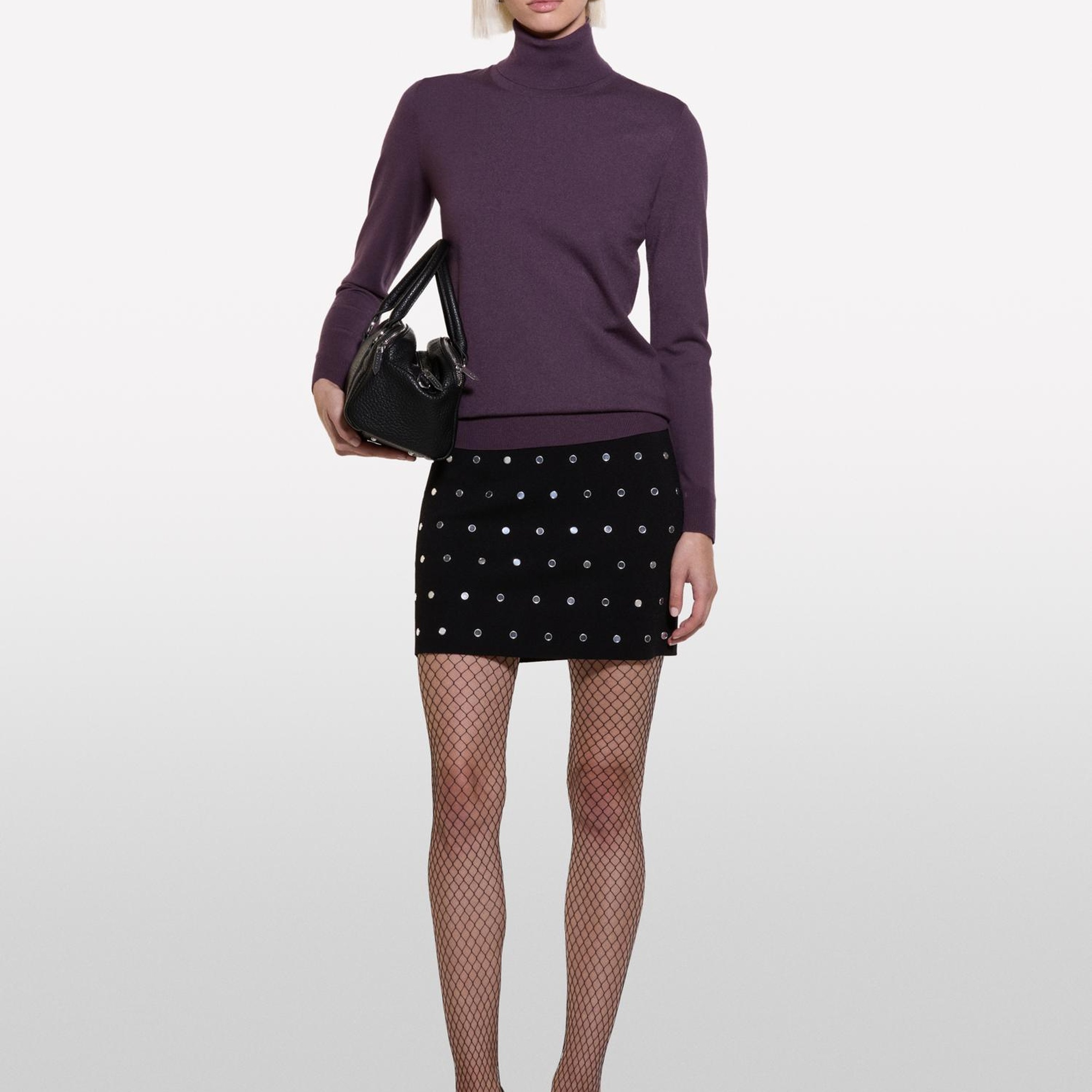 Kadın Mor Viskoz Karışımlı Balıkçı Yaka Düz Kazak