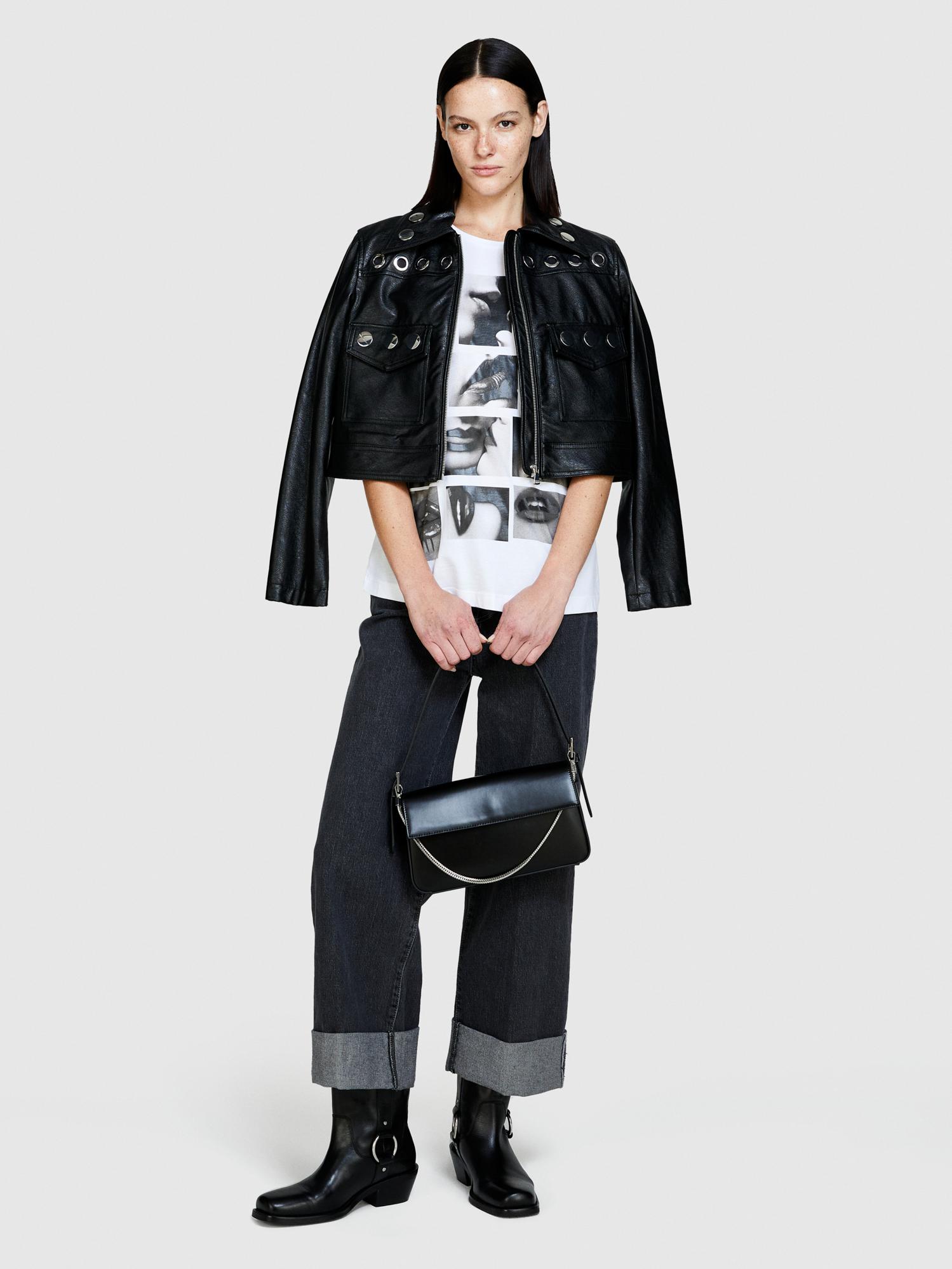  Kadın Beyaz %100 Pamuk Önü Folyo Baskılı Bisiklet Yaka T-Shirt