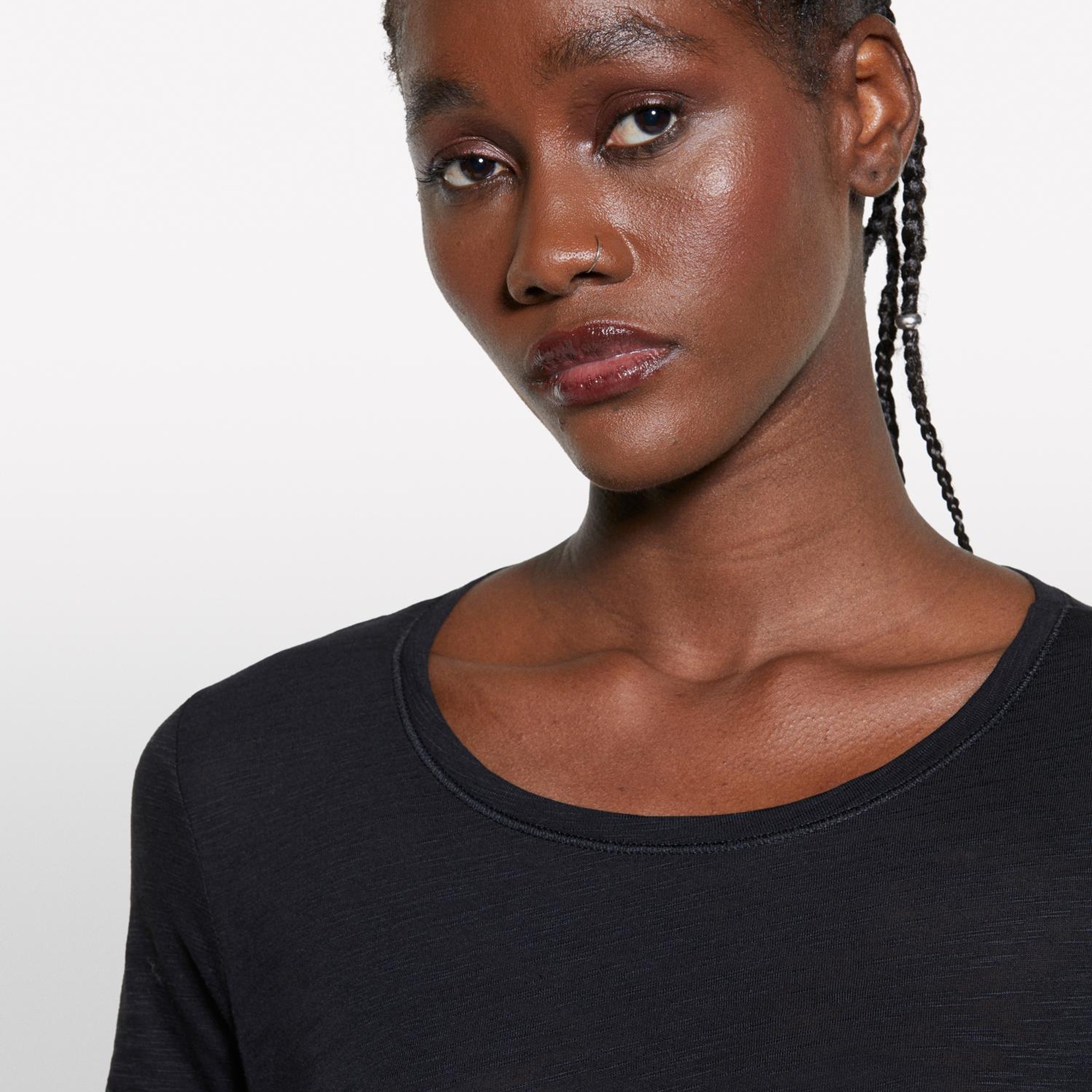 Kadın Siyah Pamuk Modal Karışımlı Normal Kalıp Bisiklet Yaka T-Shirt