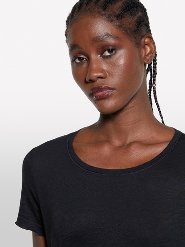  Kadın Siyah Pamuk Modal Karışımlı Normal Kalıp Bisiklet Yaka T-Shirt