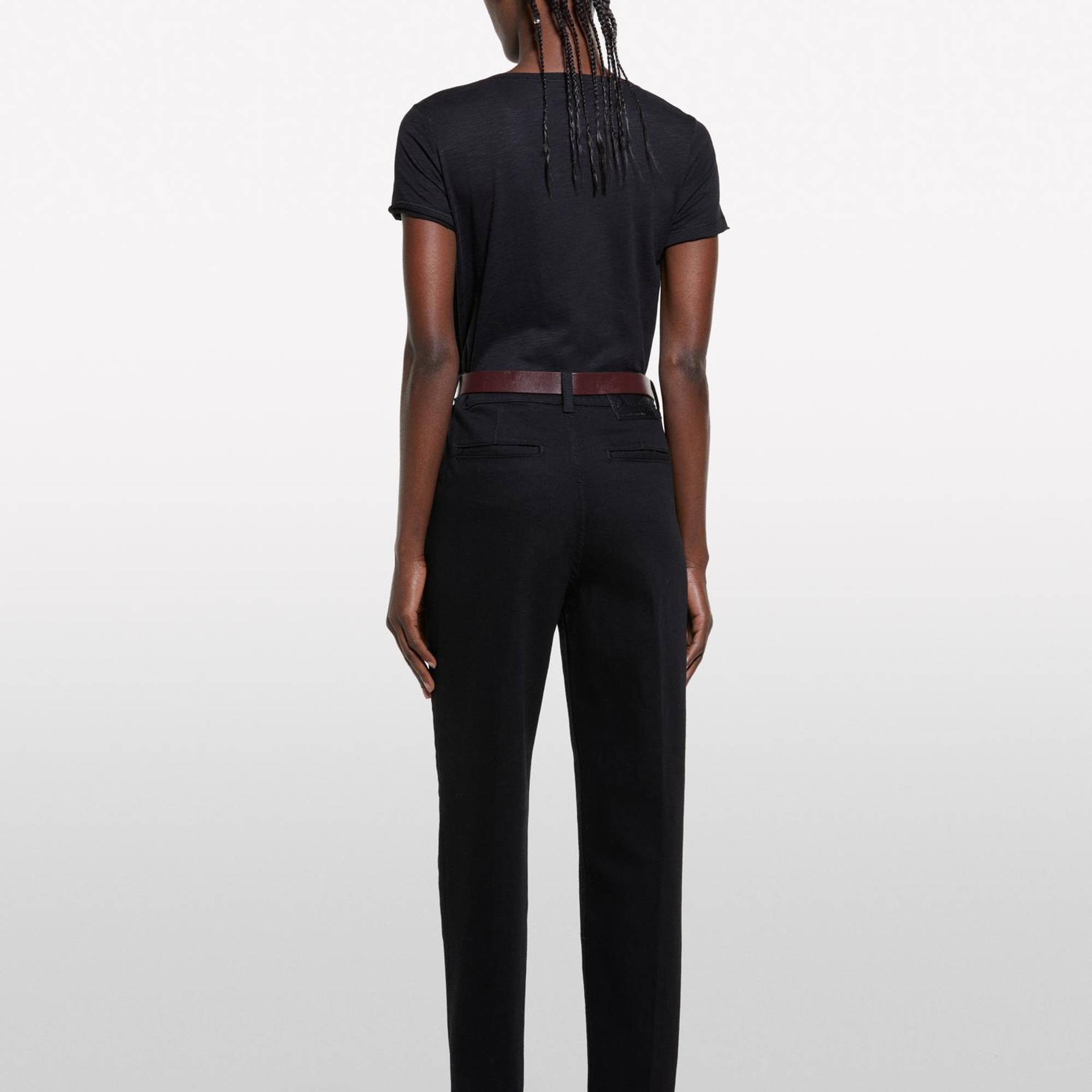 Kadın Siyah Pamuk Modal Karışımlı Normal Kalıp Bisiklet Yaka T-Shirt