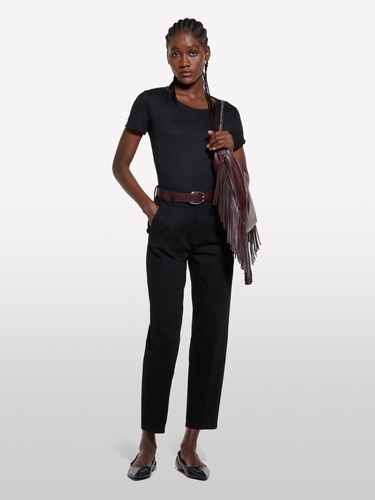  Kadın Siyah Pamuk Modal Karışımlı Normal Kalıp Bisiklet Yaka T-Shirt