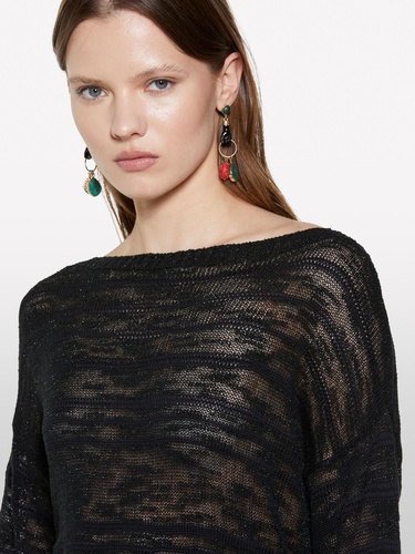  Kadın Siyah Pamuk Karışımlı Kayık Yaka Regular Fit Kazak