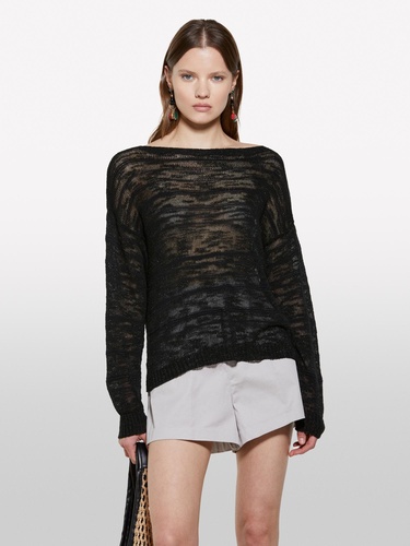  Kadın Siyah Pamuk Karışımlı Kayık Yaka Regular Fit Kazak