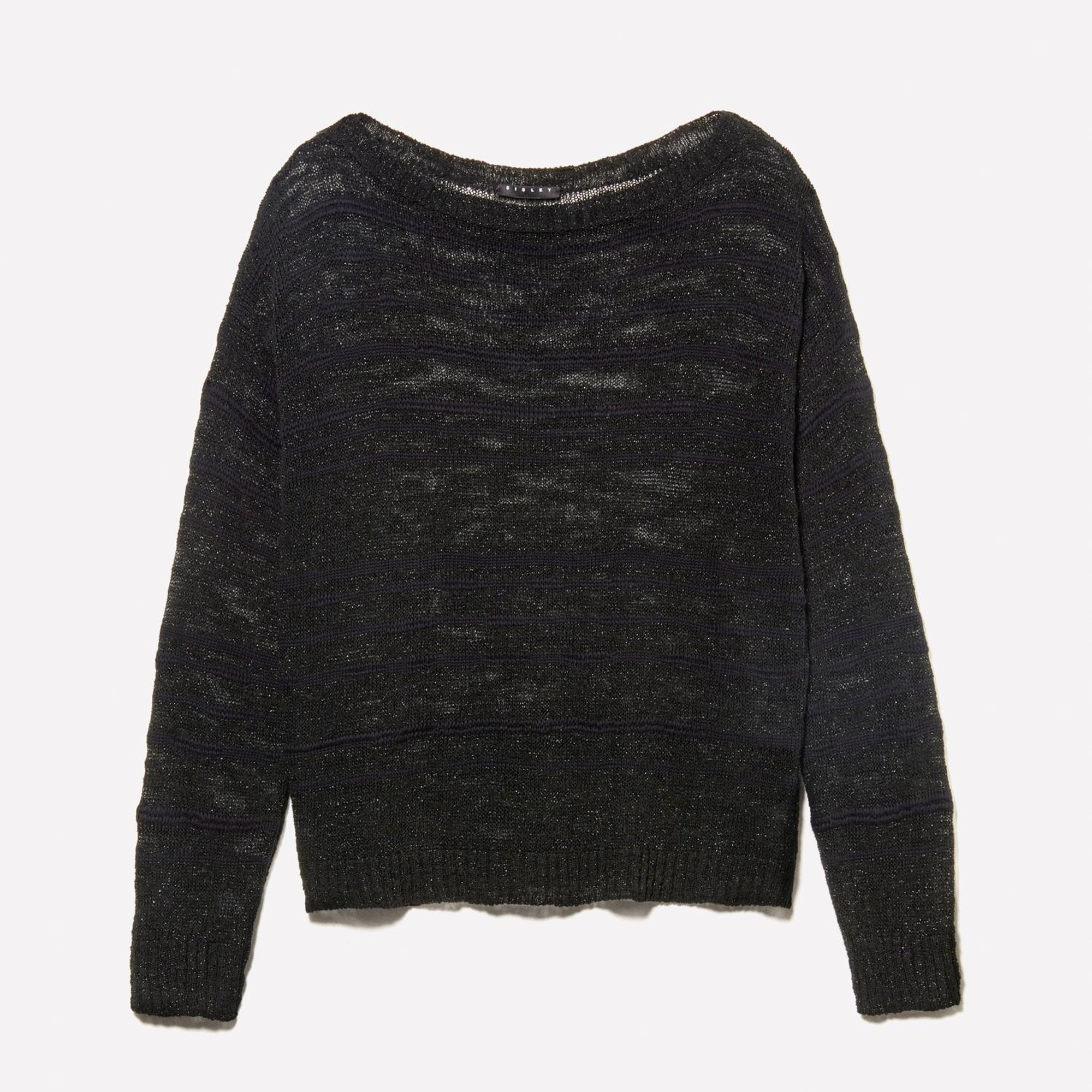 Kadın Siyah Pamuk Karışımlı Kayık Yaka Regular Fit Kazak