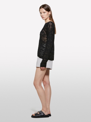  Kadın Siyah Pamuk Karışımlı Kayık Yaka Regular Fit Kazak