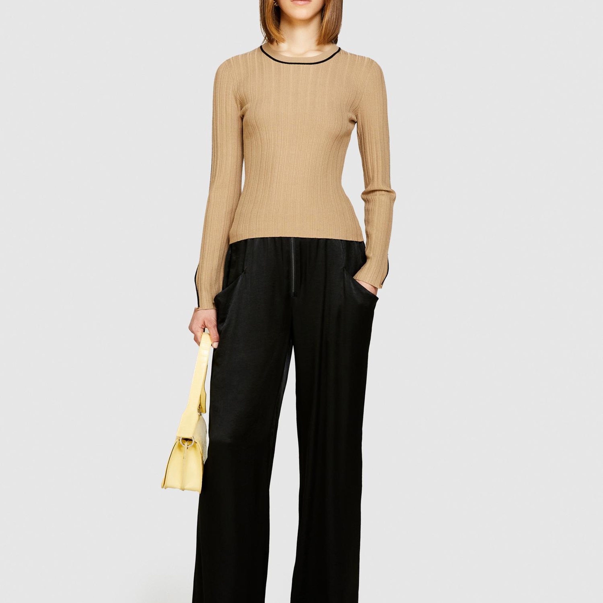 Kadın Deve Tüyü Viskoz Karışımlı Dar Kesim Bisiklet Yaka Kazak