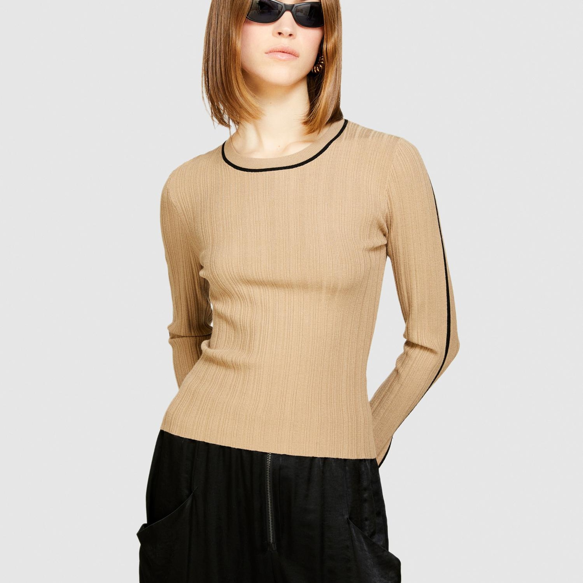 Kadın Deve Tüyü Viskoz Karışımlı Dar Kesim Bisiklet Yaka Kazak