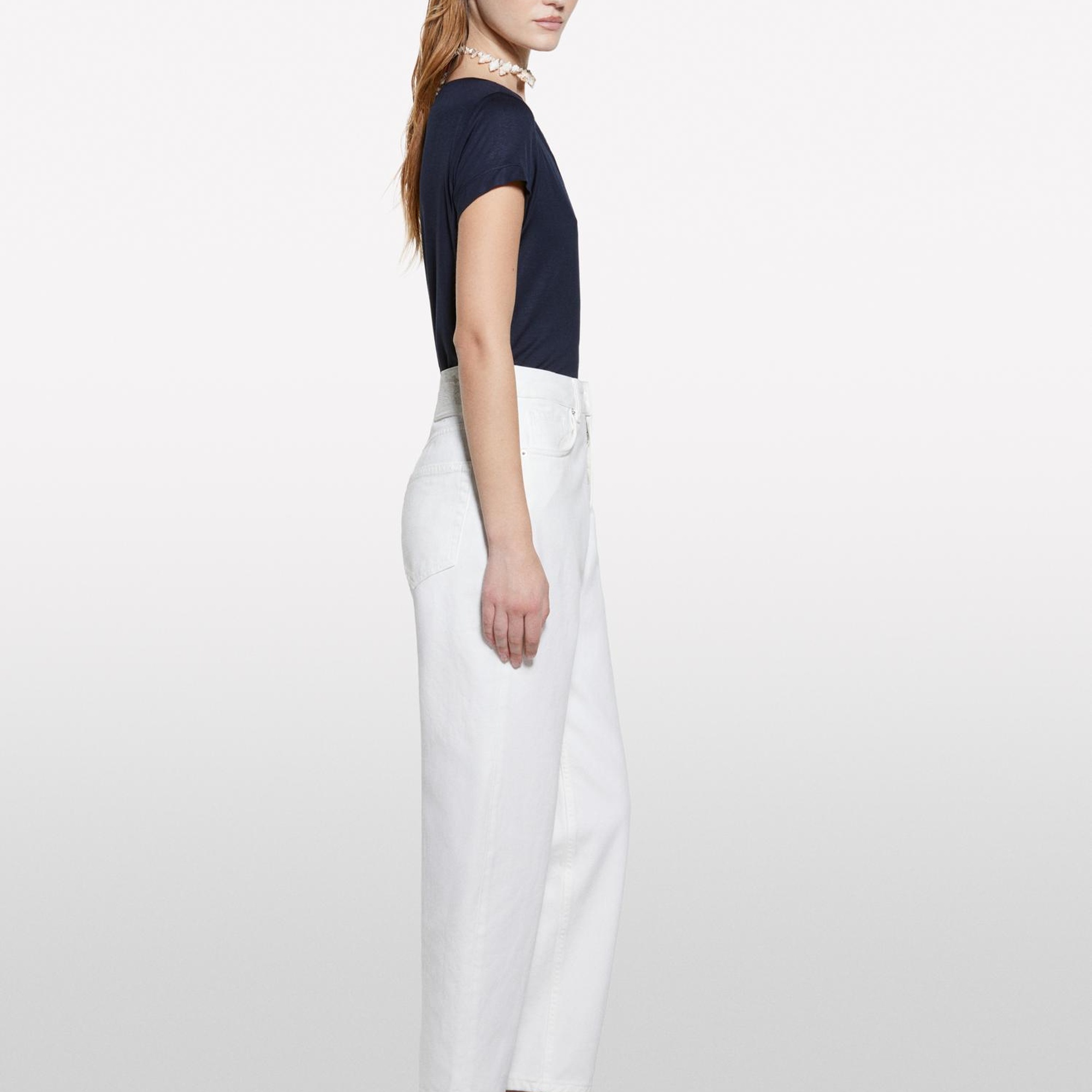 Kadın Koyu Lacivert Viskoz Karışımlı Bisiklet Yaka Regular Fit T-Shirt