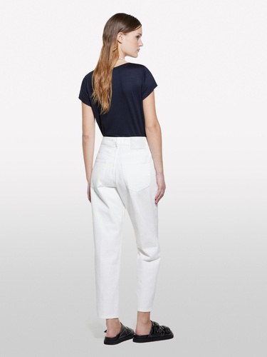  Kadın Koyu Lacivert Viskoz Karışımlı Bisiklet Yaka Regular Fit T-Shirt