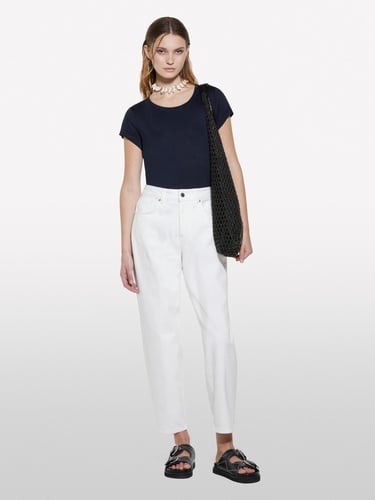  Kadın Koyu Lacivert Viskoz Karışımlı Bisiklet Yaka Regular Fit T-Shirt