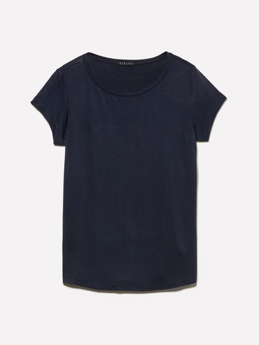  Kadın Koyu Lacivert Viskoz Karışımlı Bisiklet Yaka Regular Fit T-Shirt