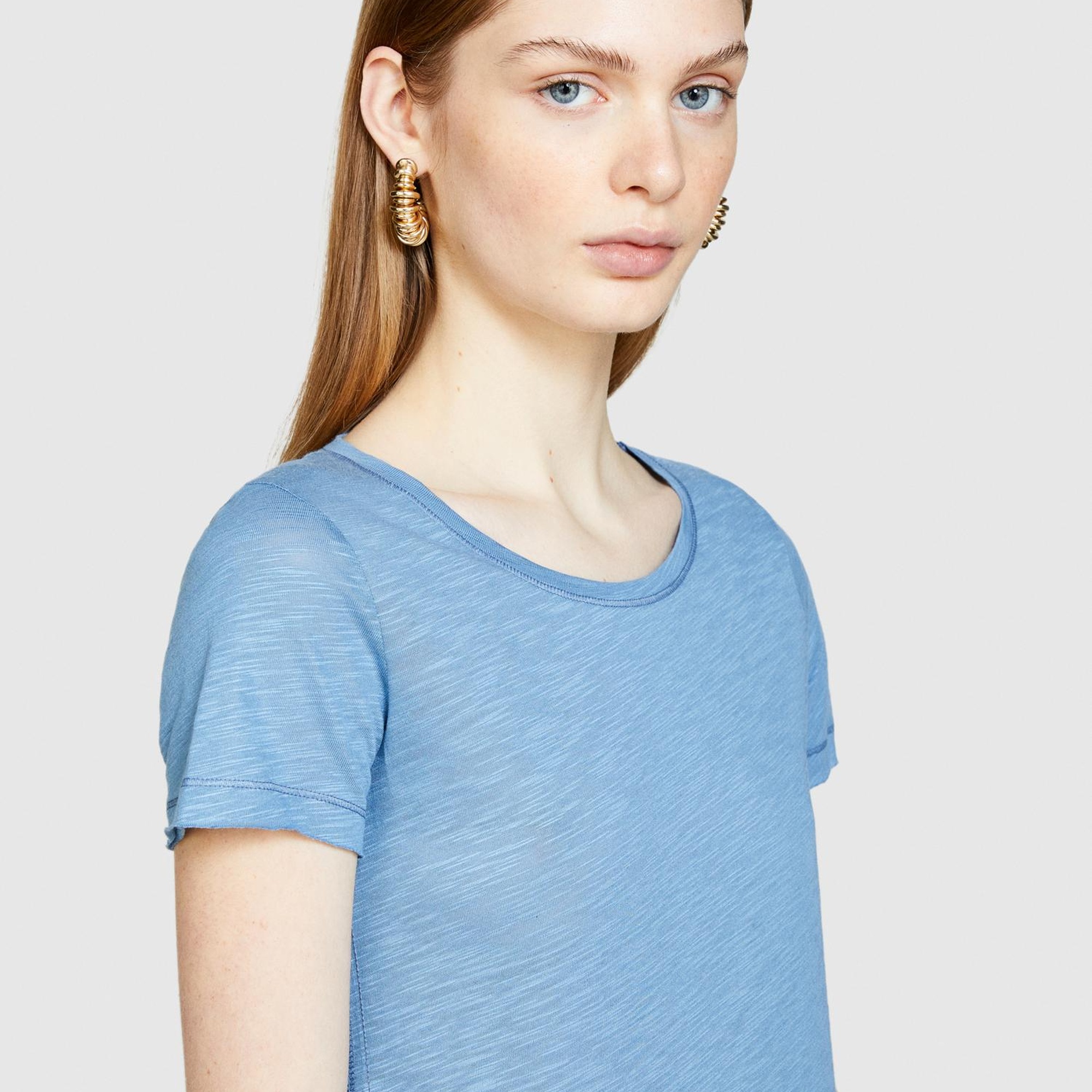 Kadın Açık Mavi Pamuk Modal Karışımlı Normal Kalıp Bisiklet Yaka T-Shirt