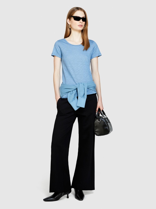  Kadın Açık Mavi Pamuk Modal Karışımlı Normal Kalıp Bisiklet Yaka T-Shirt