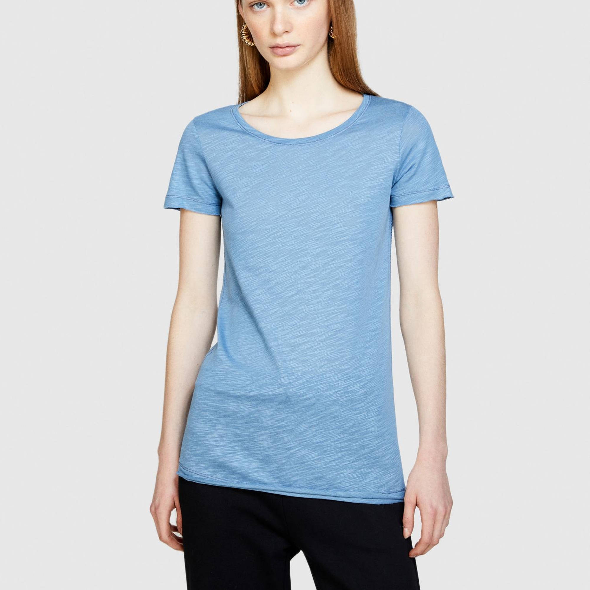 Kadın Açık Mavi Pamuk Modal Karışımlı Normal Kalıp Bisiklet Yaka T-Shirt