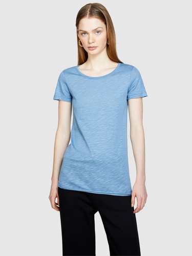  Kadın Açık Mavi Pamuk Modal Karışımlı Normal Kalıp Bisiklet Yaka T-Shirt