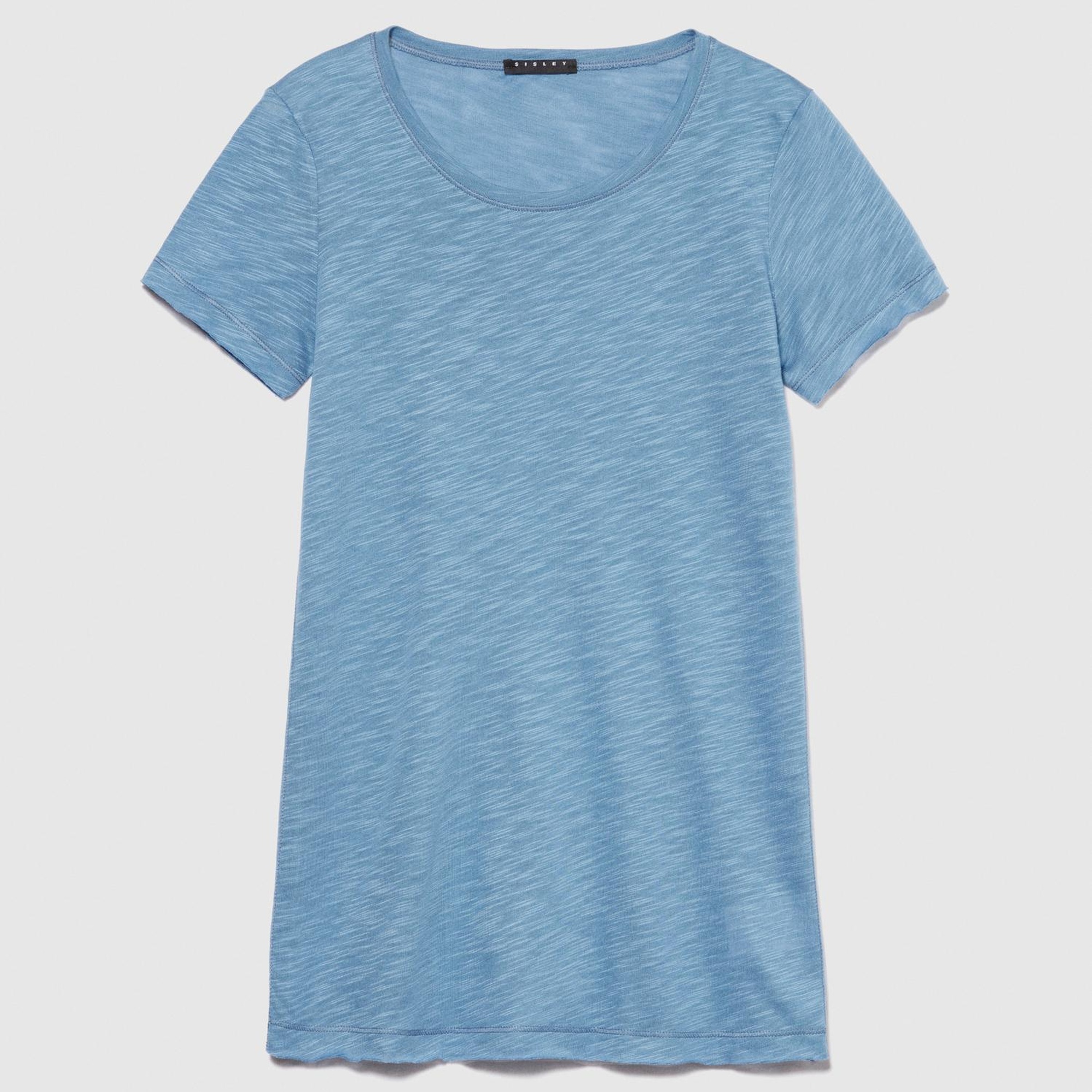 Kadın Açık Mavi Pamuk Modal Karışımlı Normal Kalıp Bisiklet Yaka T-Shirt