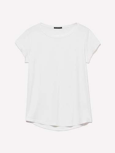  Kadın Kırık Beyaz Viskoz Karışımlı Bisiklet Yaka Regular Fit T-Shirt