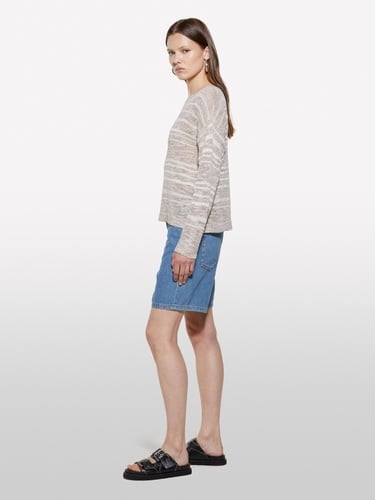  Kadın Bej Pamuk Karışımlı Kayık Yaka Regular Fit Kazak