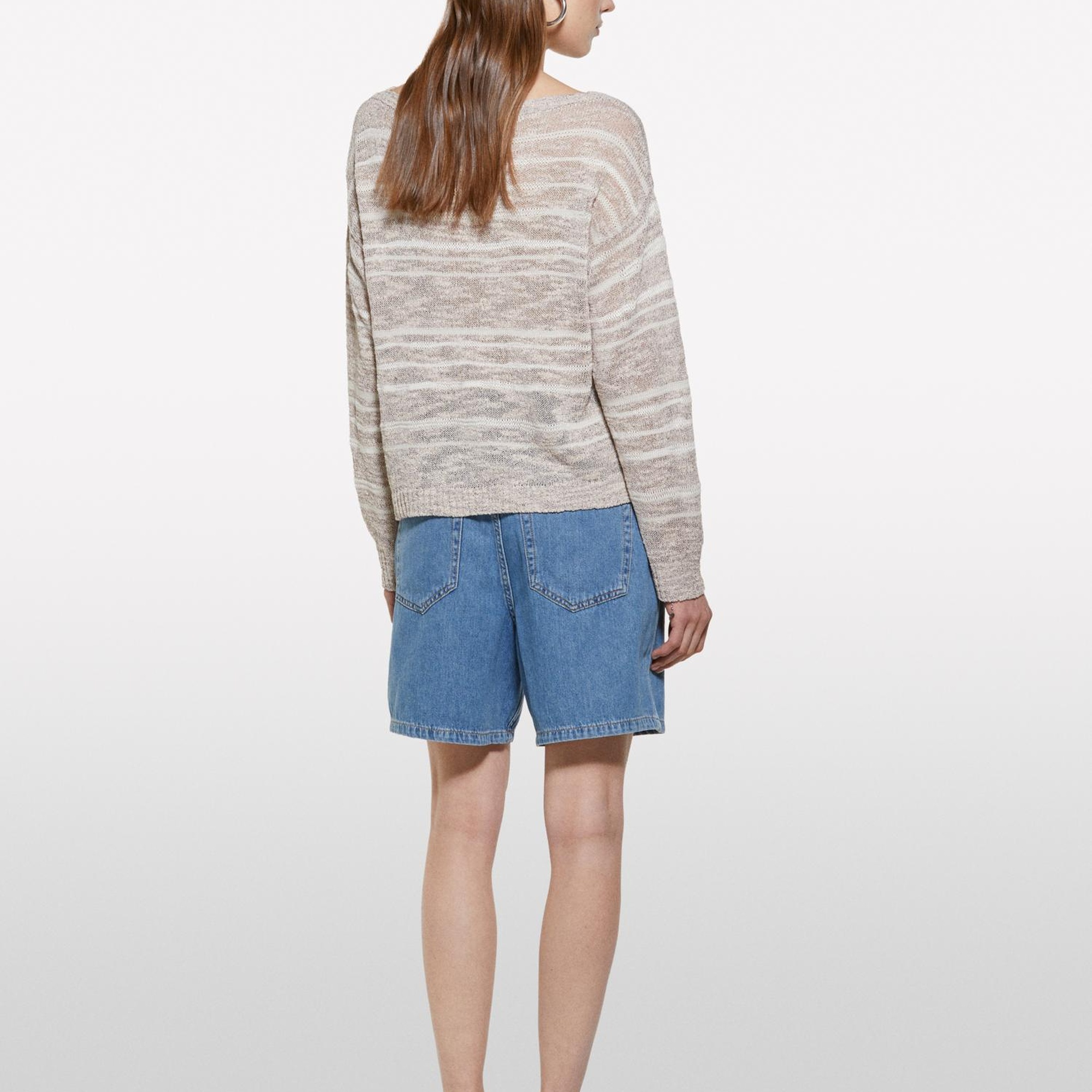 Kadın Bej Pamuk Karışımlı Kayık Yaka Regular Fit Kazak