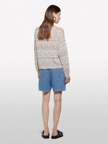  Kadın Bej Pamuk Karışımlı Kayık Yaka Regular Fit Kazak