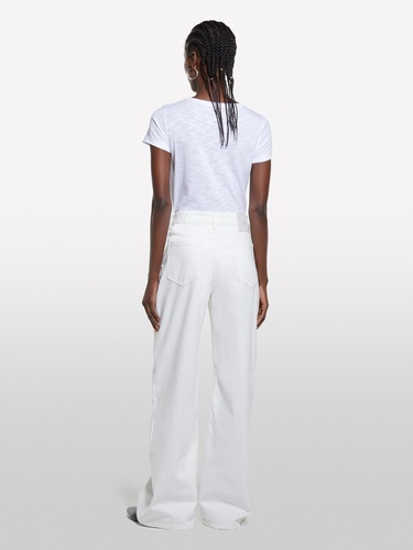  Kadın Beyaz Pamuk Modal Karışımlı Normal Kalıp Bisiklet Yaka T-Shirt