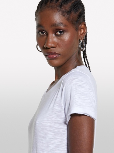  Kadın Beyaz Pamuk Modal Karışımlı Normal Kalıp Bisiklet Yaka T-Shirt