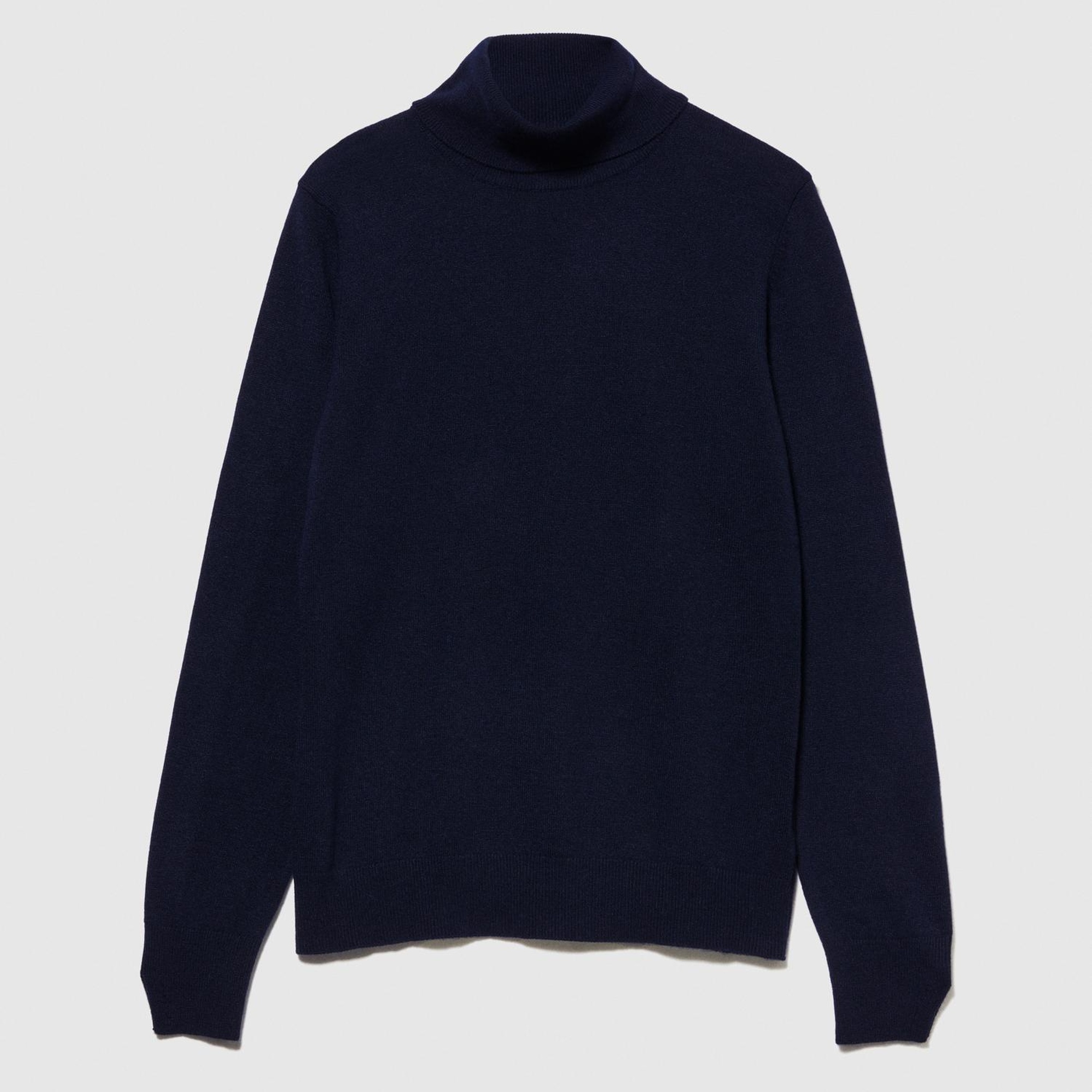 Kadın Lacivert Yün ve Kaşmir Karışımlı Ribana Detaylı Balıkçı Yaka Kazak