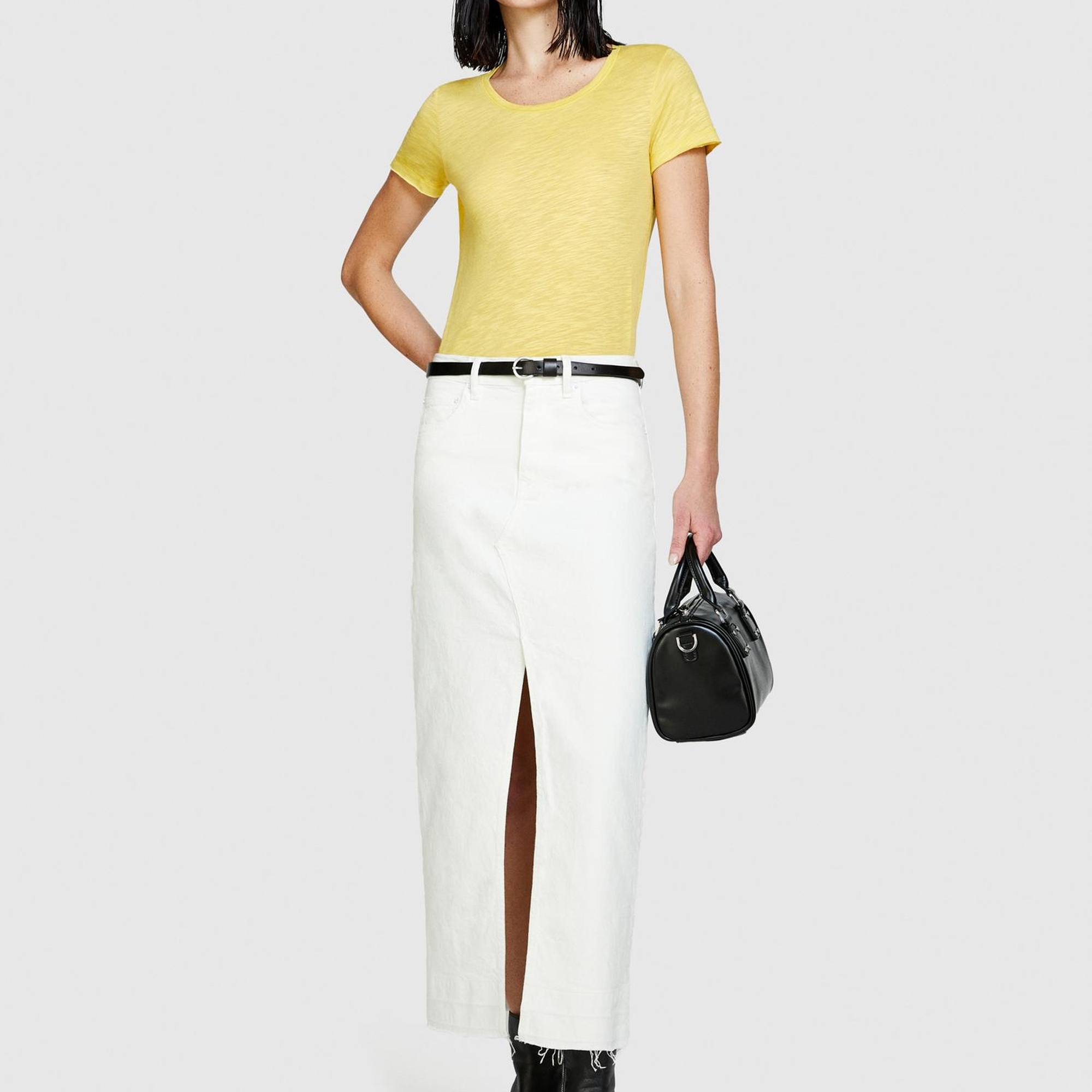 Kadın Sarı Pamuk Modal Karışımlı Normal Kalıp Bisiklet Yaka T-Shirt