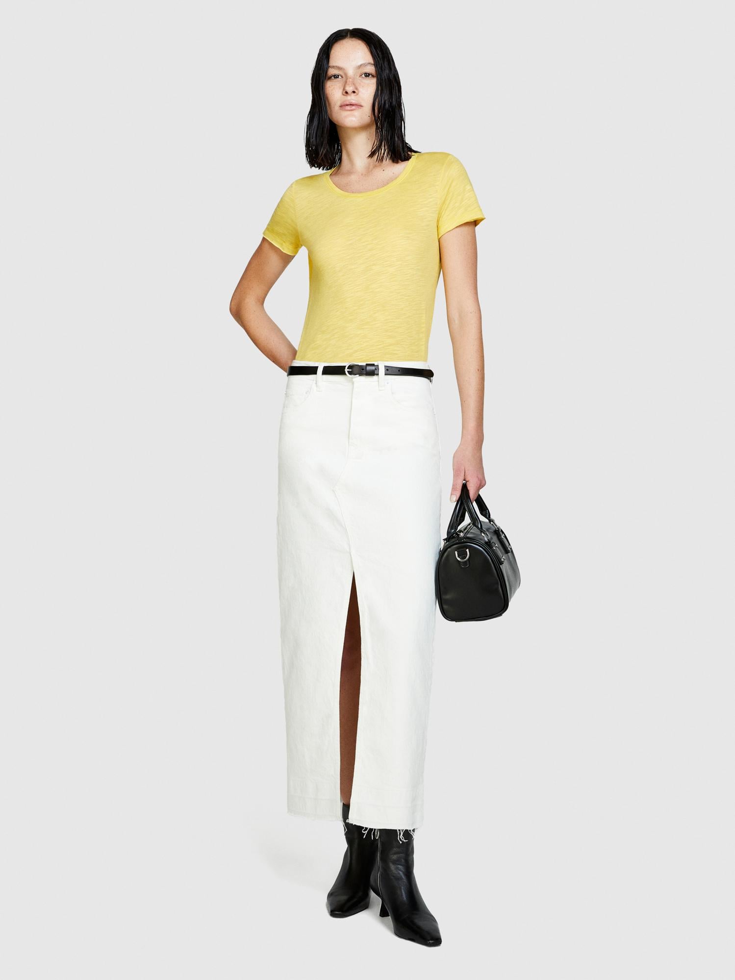  Kadın Sarı Pamuk Modal Karışımlı Normal Kalıp Bisiklet Yaka T-Shirt