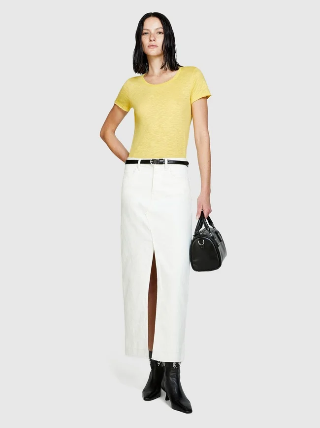  Kadın Sarı Pamuk Modal Karışımlı Normal Kalıp Bisiklet Yaka T-Shirt