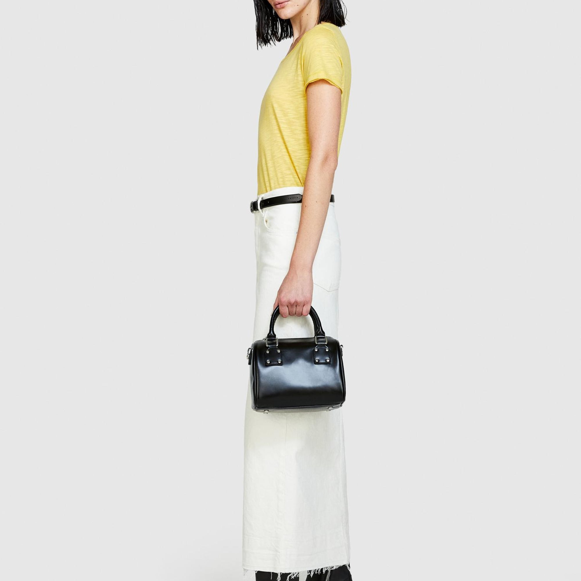 Kadın Sarı Pamuk Modal Karışımlı Normal Kalıp Bisiklet Yaka T-Shirt